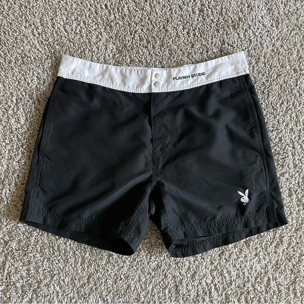 PLAYBOY Black and White Swim Trunks